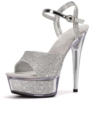 Genérico Sandalias de Noche con y Lentejuelas para Mujer Tacón Stiletto Elegante para y Eventos