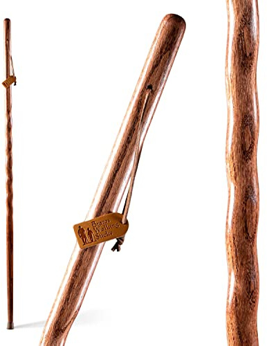 Brazos Handcrafted Wood Walking Stick, Twisted Oak, Backpacker Style Handle, for Men & Women, Made in the USA, Red, 58