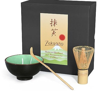 Aricola Matcha-Set 3-teilig moosgrün,bestehend aus Matcha-Schale, Matcha-Löffel und Matcha-Besen (Bambus) in Geschenkbox. Original