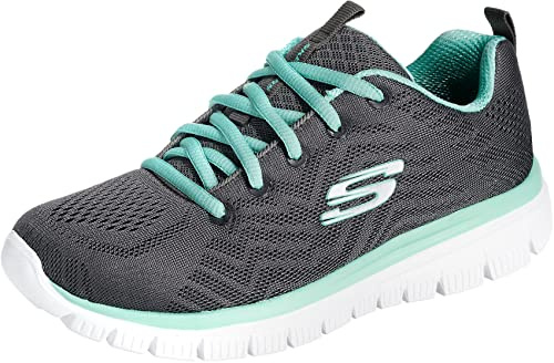 Skechers Graceful Get Connected, Sneaker Donna, Charcoal Mesh / Green Trim, 35 EU