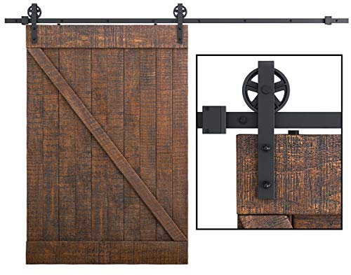 SMARTSTANDARD 10 Feet Heavy Duty Sliding Barn Door Hardware Kit, 4FT - 18FT, Black, Smoothly and Quietly, Simple and Easy to Install, Fit 60 Wide DoorPanel (Industrial Bigwheel Hangers)