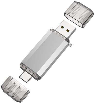 RAOYI 32GB USB C Flash Drive, 2 in 1 USB 3.0 Type C Dual OTG Metal Thumb Drive Jump Drive Memory Stick with Keychain Suitable for USB-C Smartphones, MacBook, Computers and Tablets (Silver)