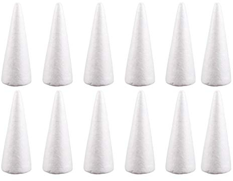 Happyyami 12 Stück Weiße Polystyrol Schaumstoff Bastelkegel Styroporkegel Schaumstoffkegel für Heimwerker Handwerk Weihnachtsbaum 15 cm