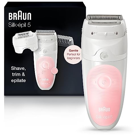 Braun Epilator Silk-épil 5 5-620, Hair Removal Device, Epilator for Women, Shaver & Trimmer, Cordless, Rechargeable, Wet & Dry, 6 Piece Set