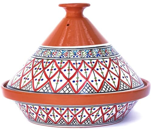 Kamsah Tagine Pot for Cooking and Flavor Enrichment - Large Clay Pot 12”, 5.5 QT - Non-Stick Handmade Cookware - Moroccan Ceramic Pots for Cooking with Lid & Serving Bowl - Bohemian Supreme Red