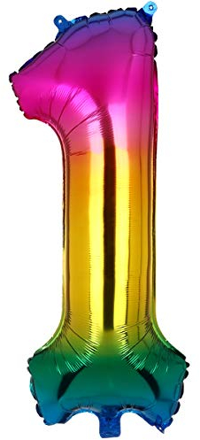 100CM Riesen Regenbogen Zahl 1 Folien Luftballons Number Mylar Helium Zahlenballon Hochzeit Geschenk-Deko Einhorn Geburtstag Party Dekoration für Mädchen Junge XXL