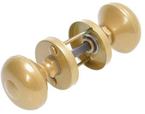 Aqbau Türknauf mit Rosette Rund Zweiteilig gold | Runder Türgriff für Innentüren und Außentüren Aluminium Pulverbeschichtet | Komplettes Set Türknöpfe inkl. Bolzen und Schrauben