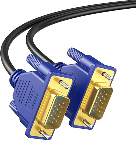 VGA Cable 6 Feet, Gold-Plated Shielded VGA Male to Male Monitor Computer Cable Adapter Cord 15 Pin HD15 1080P@60Hz Full HD High Resolution for TV Computer Projector-Blue-Upgraded