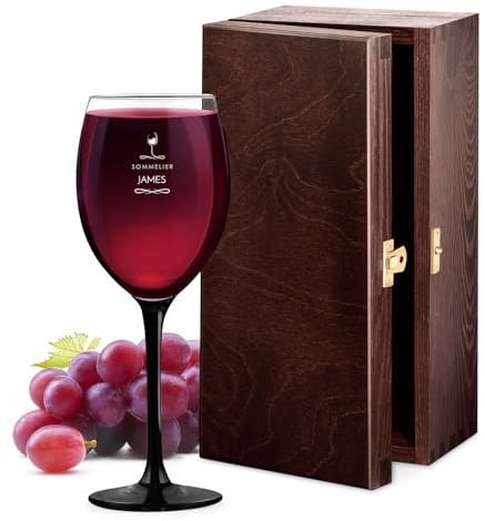 Maverton Wine Glass with a Black stem and Base - 330ml “U” Shaped Glass for Man - Stylish - Personalised Wine Glass for him - Designer