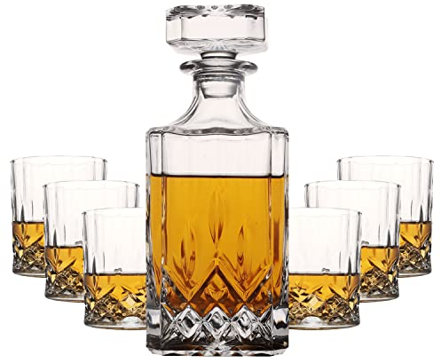 Zcoolo Whisky Decanter 7PC - Juego de Decantador de Whisky de y Vasos de Whisky, Juego de Decantador de Cristal Con 6 Vasos de Whisky(A)