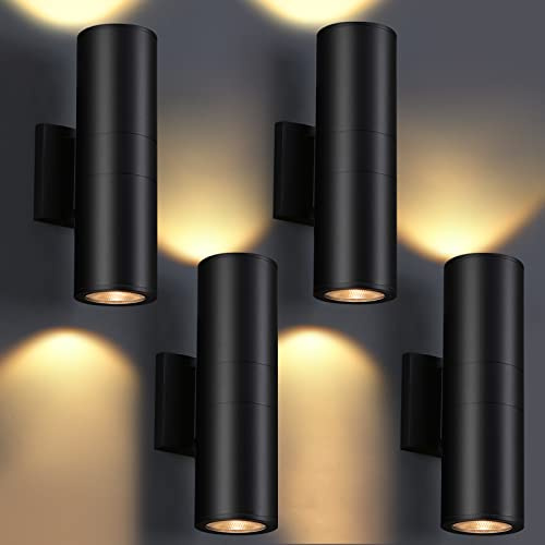 DAKAFUL Outdoor Wall Lights 4Pack, Integrated LED Cylinder Up Down Lights, 12W 2700K Aluminum Exterior Wall Light, Outdoor Light Fixture for Porch Patio Door.(Matte Black)