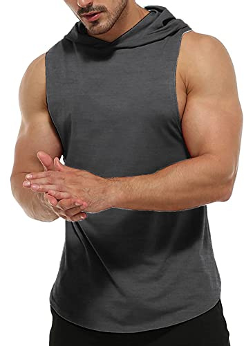 Rane Sports Uomo T-Shirts Palestre per Uomini Fitness Muscolo Maglia Felpa con Cappuccio Senza Maniche Canottiera Maglietta Superiore Canotta per Uomo Grigio Scuro M