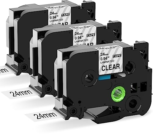 3x MarkField Kompatibel 24mm Clear Schriftband für Brother P-Touch Label Maker TZ TZe-151 Bänder 0.94 1 Laminated Transparent Etikettenband für PT-D600 D450 P700 2430PC, Schwarz auf Klar
