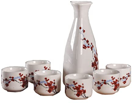 ZEALMAX Set de 7 Verres à saké et pichets à saké Japonais, pour la dégustation de vin et de thé, A