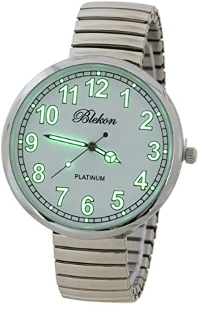 Blekon Collections New Super Large Face Stretch Band Luminous Hands and Numbers Dial Japanese Movement PC21J Fashion Watch (Silver)