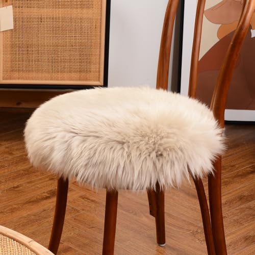 LLB Sheepskin Chair Pads - Office & Dining Room Chair Cushions (16.5 Round, Cream Brown)