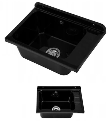 Ausgussbecken Waschbecken Spülbecken Waschtrog draußen Garten Garage Keller Waschraum Waschküche Werkstatt (Schwarz)