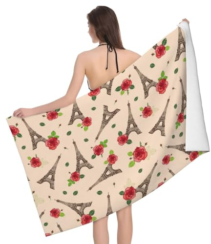 Novastar Toalla de playa de secado rápido, toallas de microfibra de flores de las Torres Eiffel para el cuerpo, toallas de baño suaves para baño, toallas de playa personalizadas a prueba de arena