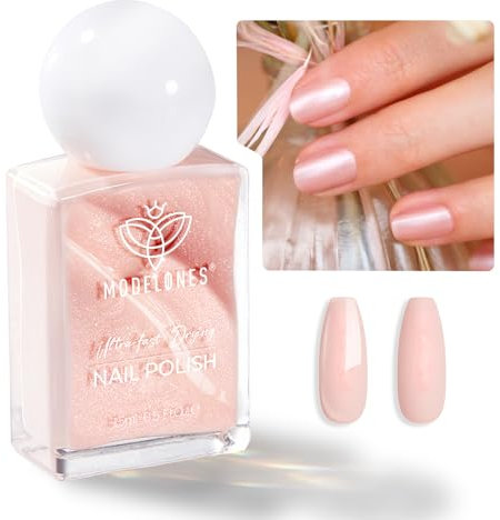 Modelones Esmalte de Uñas Secado Rápido Pintauñas Brillante, Acabado Semipermanente Hasta 7 días de duración, 15ml Rosa Brillante