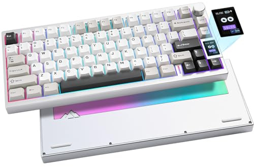 YUNZII AL80 Trådlöst Mekaniskt Tangentbord,Full Aluminium CNC,Smart LCD-skärm, Hot Swappable Gasket Mount 75% Layout Med Ratt,BT/2.4G/USB-C,QMK/VIA stöd för Win/Mac (Silver, Zero Linear)