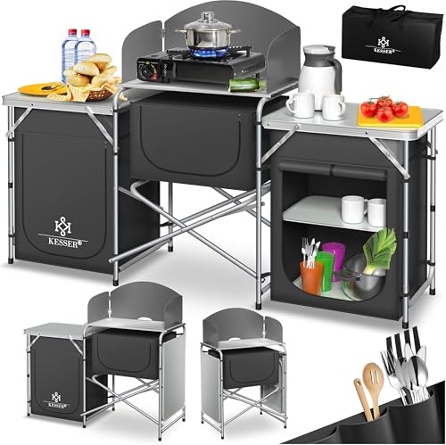 KESSER® Campingküche | Inkl. Tragetasche & Becherset | Campingschrank Faltschrank | mit Aluminiumgestell | Reiseküche | Küchenbox | Zeltschrank | Outdoor Camping Küche | Anthrazit | Typ Big