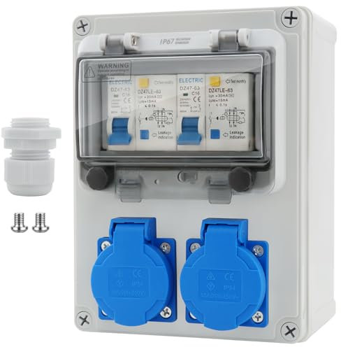 Coffret Électrique de Chantier Professionnel 230V 16A, IP67, avec Disjoncteur et 2 Prises Schuko, Distributeur de Puissance pour Ateliers, Usines et Chantiers