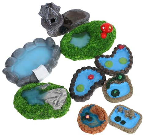 Milisten 9 Piezas Piscina De Micro Paisaje Accesorio para Foto Mini Estanque Paisaje Estanque En Miniatura Adorable Decoración De Mini Estanque Pecera Paisajismo Decoración Resina