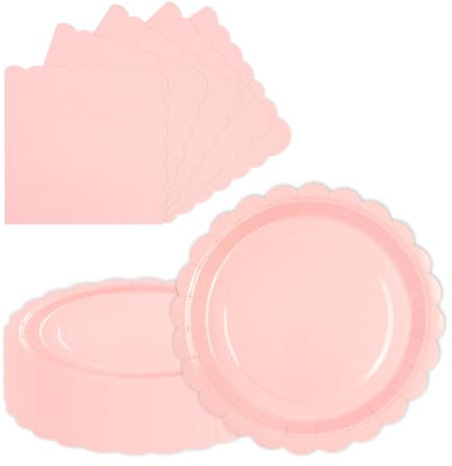 LDFDRT Vaisselle de fête d'anniversaire, assiettes en carton et serviettes, 23 cm, 20 pièces et serviettes de fête, en papier, pour mariage, jardin décoration (rose)