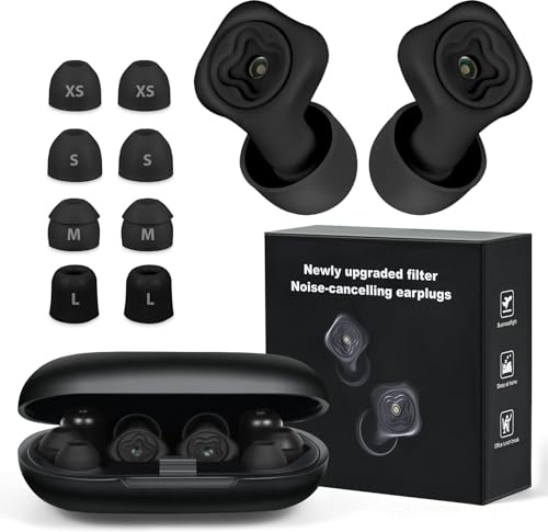 Ear Plugs for Sleeping,35dB geräuschunterdrückende Silikon Ohrstöpse,mit 8 Weiche Spitzen(XS/S/M/L) und Etui Schwarz,noise cancelling ohrstöpsel,für Schlaf Konzentration Reisen Arbeit Konzerte