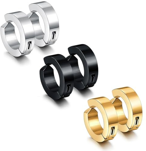 COYUN 3 Paia Orecchini da Uomo Donna in Acciaio Inossidabile,Tondo, Orecchini Senza Buco, Senza Buco, Clip Senzas Inossidabile Cerchi Non Piercing Clip on Uomo in Acciaio