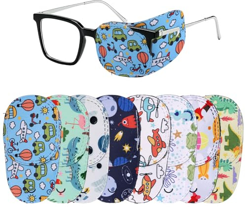 8pz Benda Occhi per Bambini, 10x5cm Pollici Poliestere 8 Stili Divertenti Colorati Riutilizzabili Motivo a Cartoni Animati Cerotti Occhi per Bambini Adatti Ai Ragazzi