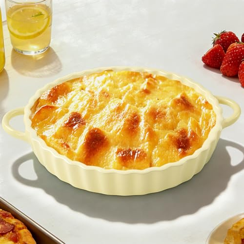MeYuxg Molde de cerámica para tartas con asas, molde de lasaña de cerámica, molde para horno, ideal para pasteles, quiches, tartas, lasaña, microondas, lavavajillas y horno (A)
