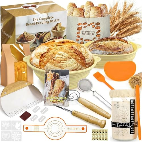 Cottura del Pane lievitazione Set Silicone Pieghevole Rotondo da 23 cm e uno ovale da 25 cm un Barattolo per Lievito Madre Accessori per Cottura Ideale per Cottura Domestica e Professionale