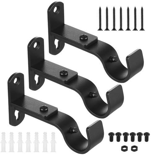 3 Pz Supporti per Bastoni Tendes, Ganci per Tende Regolabili, Supporti per Bastone Tenda in Metallo, Staffe per Tende aste da parete per casa, camera da letto, ufficio(nero)