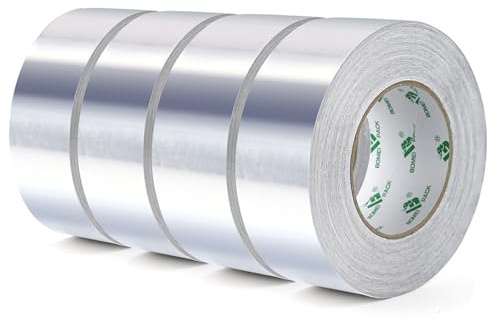 BOMEI PACK Large Ruban adhésif en aluminium 50mm*50m 4 rouleaux- ruban métallique très résistant, résistant à la chaleur, parfait pour l'étanchéité et le colmatage, réparation des métaux