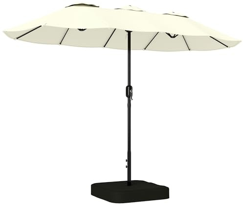 Outsunny Ombrellone Doppio da Giardino 3x1.5 m con Base a Croce, Sacchi di Sabbia, Ombrellone da Esterno Rettangolare con Manovella, 12 Stecche, UV 50+, per Patio Terrazzo Balcone, Beige