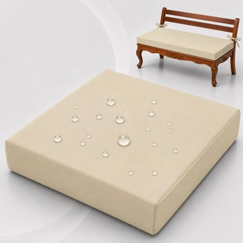 AZMAHT Cojín Exterior Impermeable, Cojines para Palets de Poliéster, Cojín para Banco 5 cm con Espuma 50D, Base Antideslizante, Funda Extraíble para Terraza Jardín,Beige,100x50x5cm