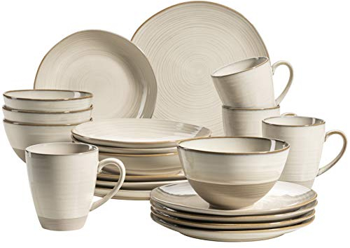 MÄSER 931512 Serie Nottingham Vintage Geschirr-Set für 4 Personen, 20-teiliges Kombiservice mit unregelmäßig runden Formen im Retro Look, Steinzeug, beige