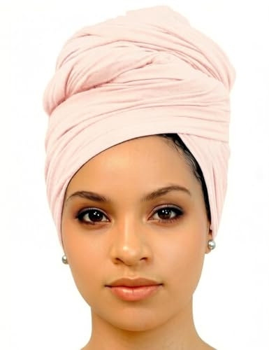Harewom Jersey Knit Head Wraps for Women Long Hair Scarves for Dreadlock Braids Soft Headscarf Headbands Beige