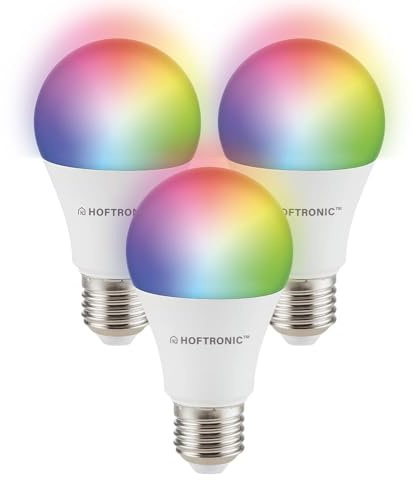 HOFTRONIC - 3er Smart Home E27 LED Lampe - Farbig RGBWW - 10 Watt 806 Lumen - WiFi + Bluetooth - Steuerbar via Handy und Sprache (Google Home, Alexa und Siri)