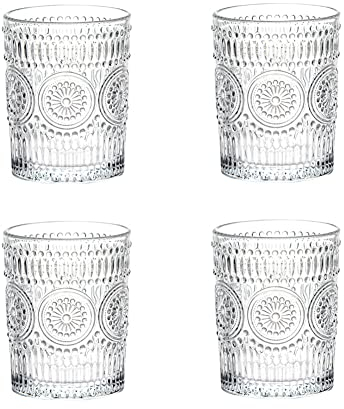 LOYUYU Paquete de 4, Vasos Románticos de Agua, Vasos de Agua 250ml, CristaleríA Retro para Jugos, Bebidas, Cerveza y CóCteles