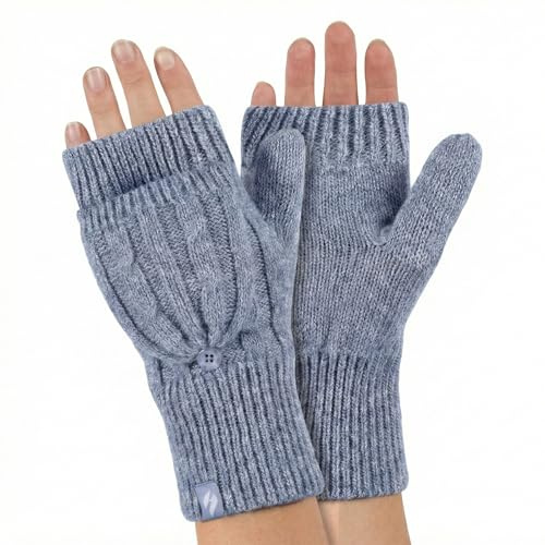 HEAT HOLDERS - Femme Convertisseur thermique Doigts Gants/Mitaines Câble Tricoter 2,3 tog - Taille (Bleu Clair)