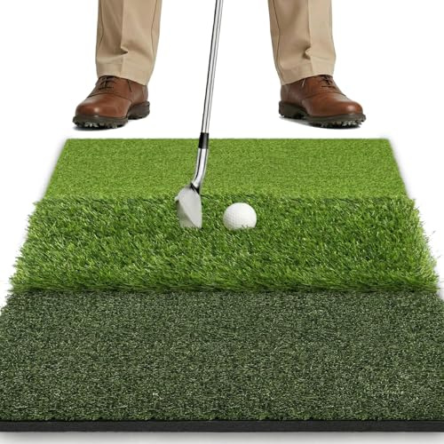 SAPLIZE 30x15 Foldable 3-in-1 Golf Hitting Mat, Tight Lie, Rough and Fairway for Driving, Chipping, and Putting Training, Portable Golf Practice Tri-Turf Grass Mat