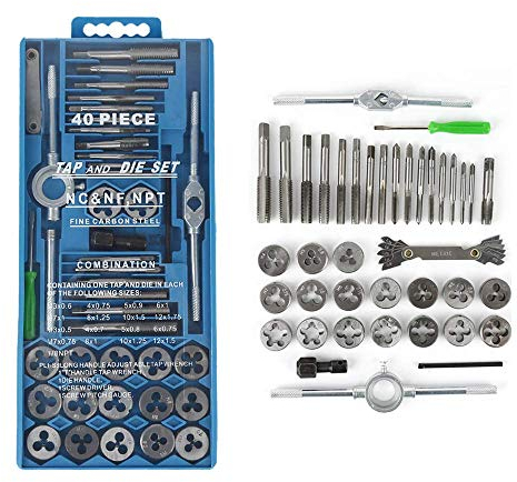 Gewindeschneider Set 40tlg, Profi Gewindebohrerset Feingewinde Gewindeschneidsatz Metrisch M3-M12 Gewindebohrer Schneideisen Set mit Schneideisen, für Feingewinde
