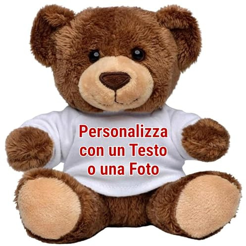 Peluche Personalizzato con Foto e Testo, Orsetto di Peluche con Maglietta Personalizzabile Alto 14cm Realizzato in Materiali Sicuro, Orsacchiotto Orso Pupazzo Idea Regalo Originale (Small, Marrone)