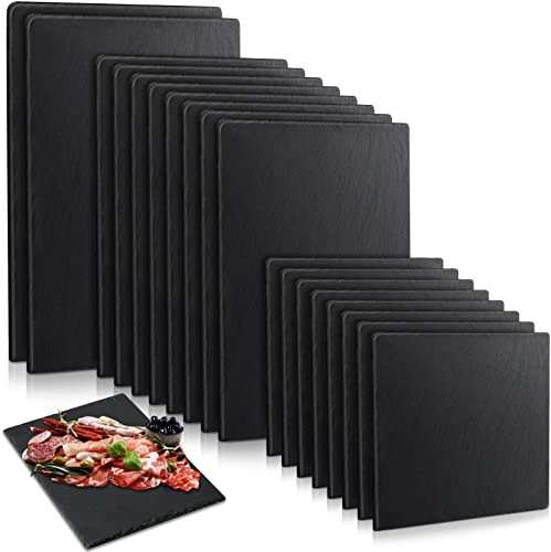 Didaey Set of 18 Slate Boards Black Slate Board Cheese Board Serving Stone Plates Sushi Cheese Tray Individual Platter for Christmas Chalkboard Cutting Food Cake Fruit Meat(Square)