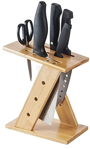 PAREKS Bloc de couteaux de cuisine en bambou - Support de rangement pour couteaux - Outil multifonction pour la cuisine