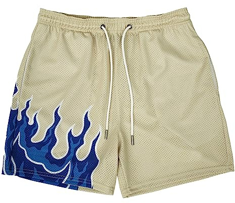DIOTSR Pantalones cortos de baloncesto para hombre, diseño de llama, estilo retro, para correr, atléticos, con cordón en la cintura, Medium