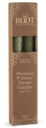 Root Candles 2-Count Unscented Dinner Candles Rustic Dripless Beeswax Blend Timberline Arista Candles, 9-Inch, Dark Olive