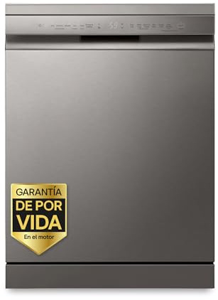 LG DF355FP - Lavavajillas con Tecnología QuadWash, Sistema EasyRack, Cestos Flexibles, Bandeja para Cubiertos, Antihuellas, Clasificación C, 14L, Inox